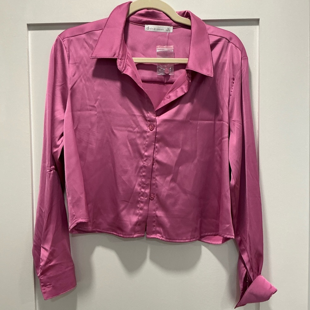 DNA Couture Pink Satin Button-Up Blouse